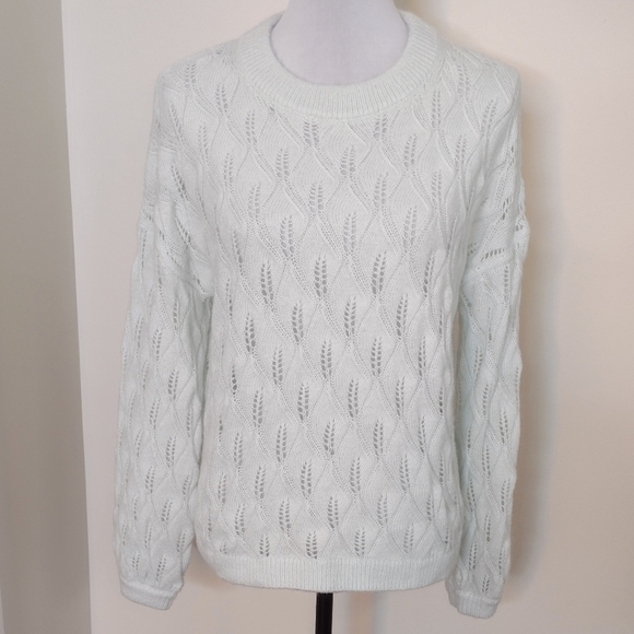 Boden pastel green wool blend sweater, feather pattern, size 6. - Picture 1 of 7